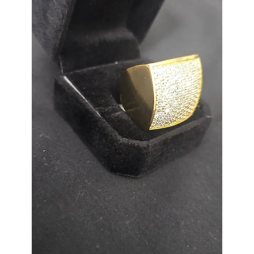 Size 10 Gold-Plated brass Men's Ring Square Pavé Cubic Zirconia 24.7mm